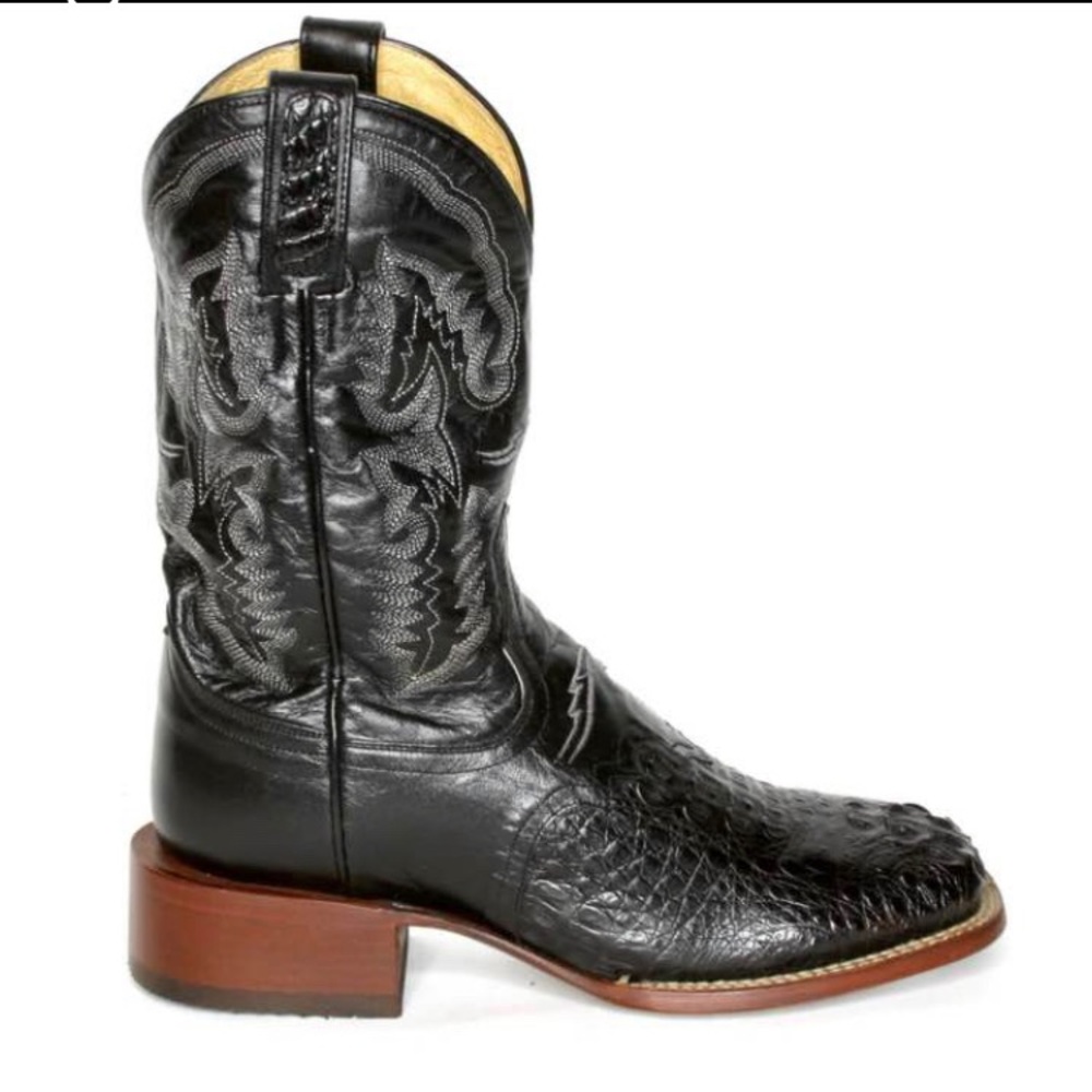 Men’s Lagrange Leather Black Caiman Head Saddle Comfort Boot 9D